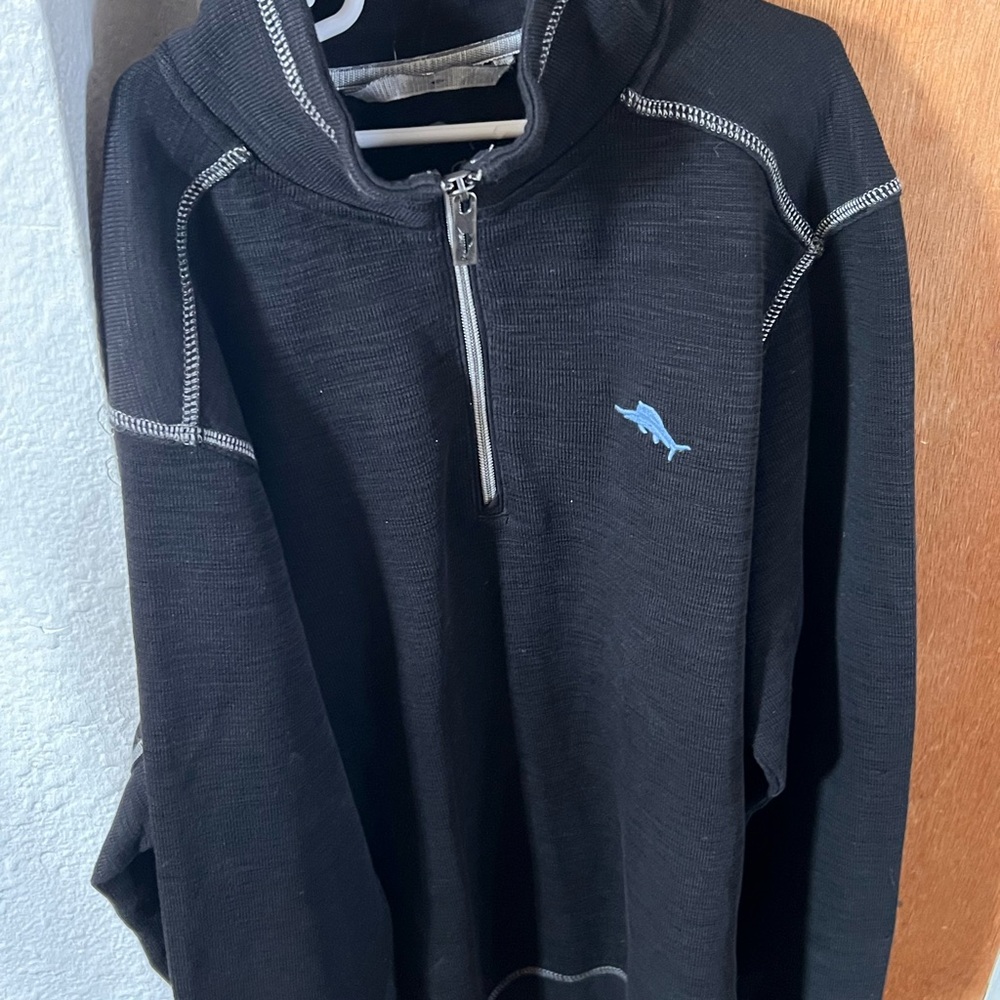 Tommy Bahama Sweater Men's Small Black Zone Quarter Zip Performance Supima